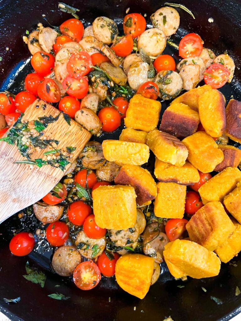 browned ingredients for sweet potato gnocchi