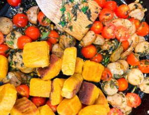 browned ingredients for sweet potato gnocchi