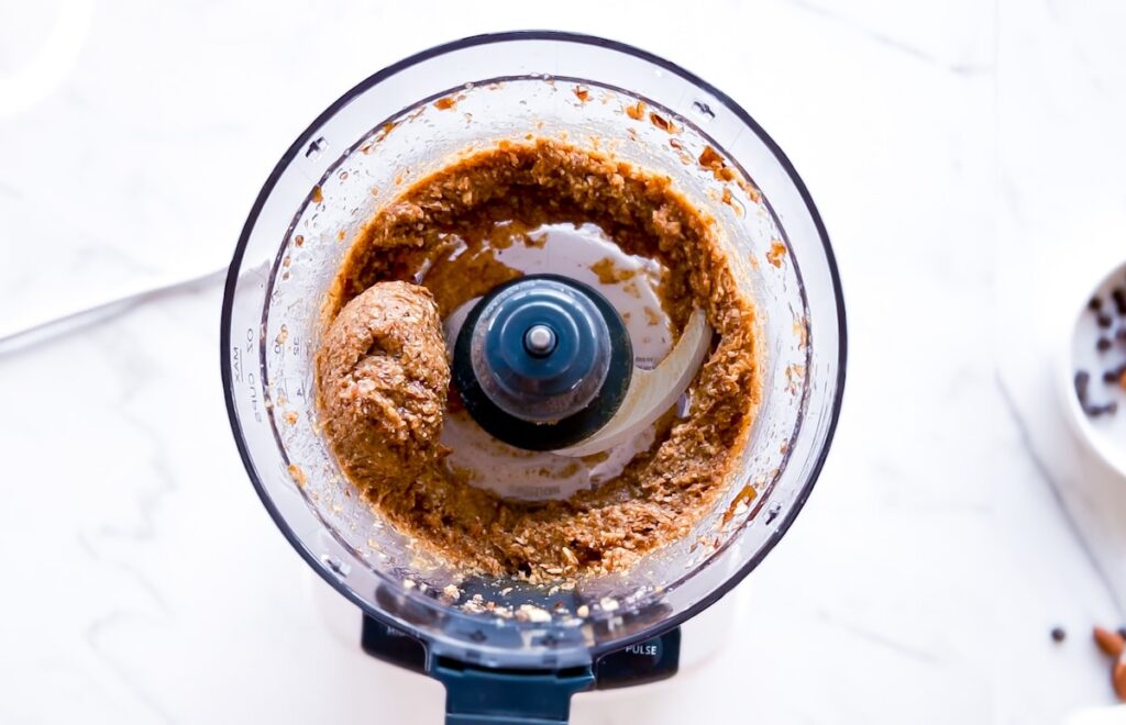 Blended date caramel in the food processor.