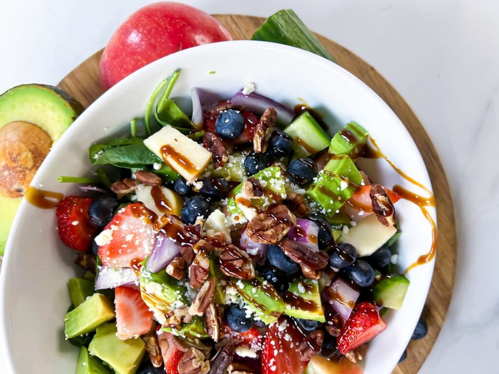Berry Pecan Arugula and Spinach Salad.