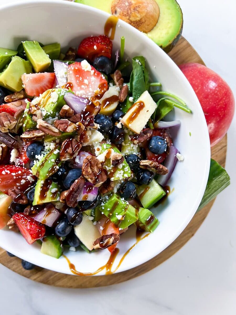 Berry Pecan Arugula and Spinach Salad.