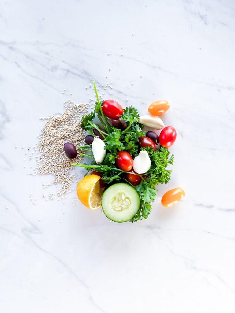 Mediterranean Grain Bowl Ingredients.