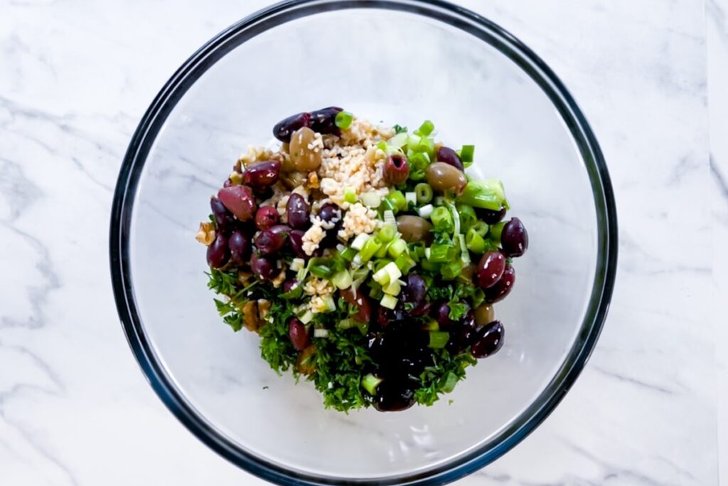 Marinated olive ingredients.