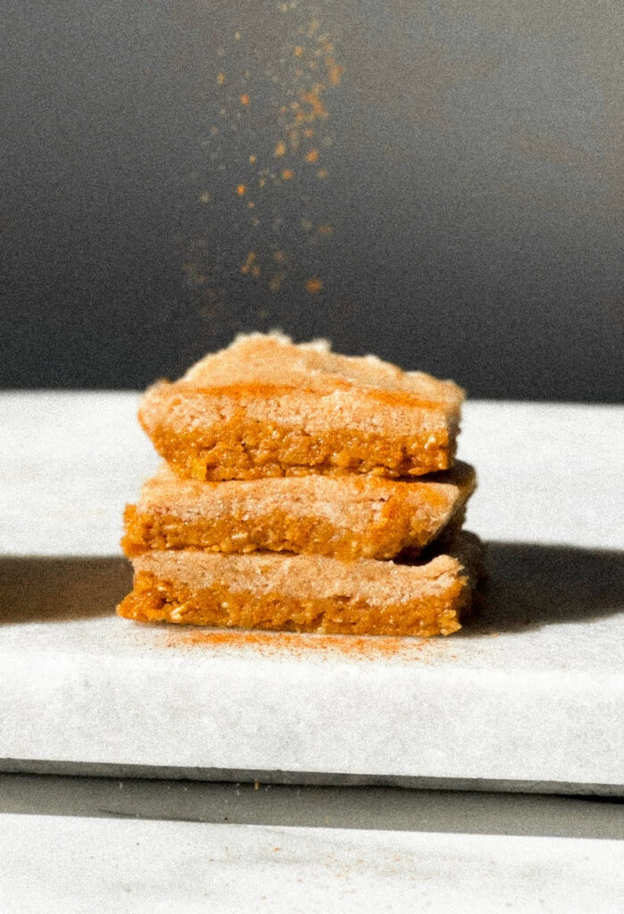 Sweet potato oat bars grainy photo.